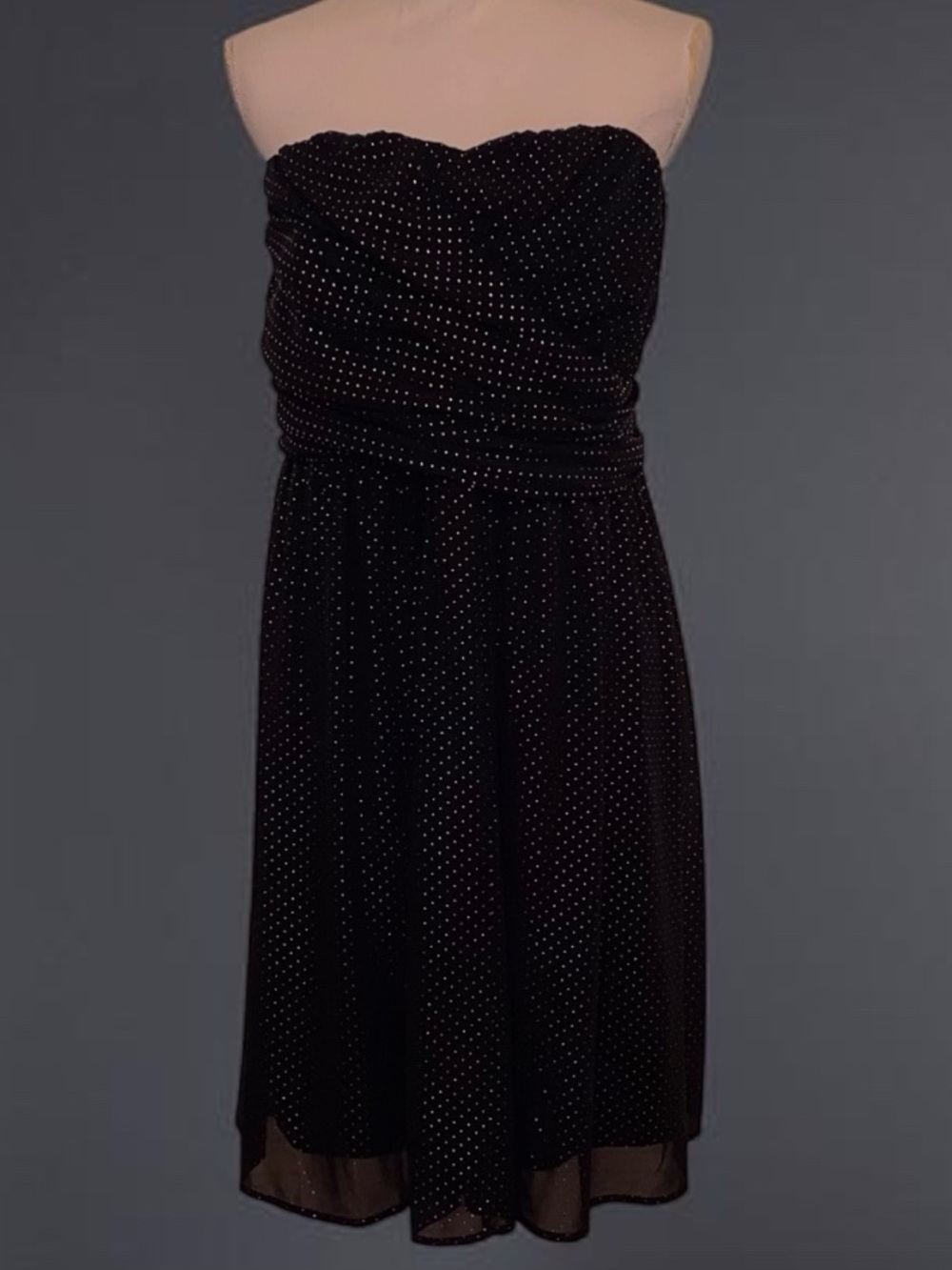 LANE BRYANT Polka Dot Strapless Cocktail Mini Dress Black with Gold Dots SZ 18